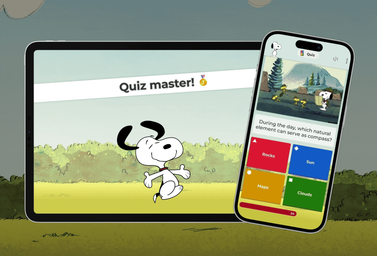 Snoopy study buddy Kahoot! feature on tablet and smartphone