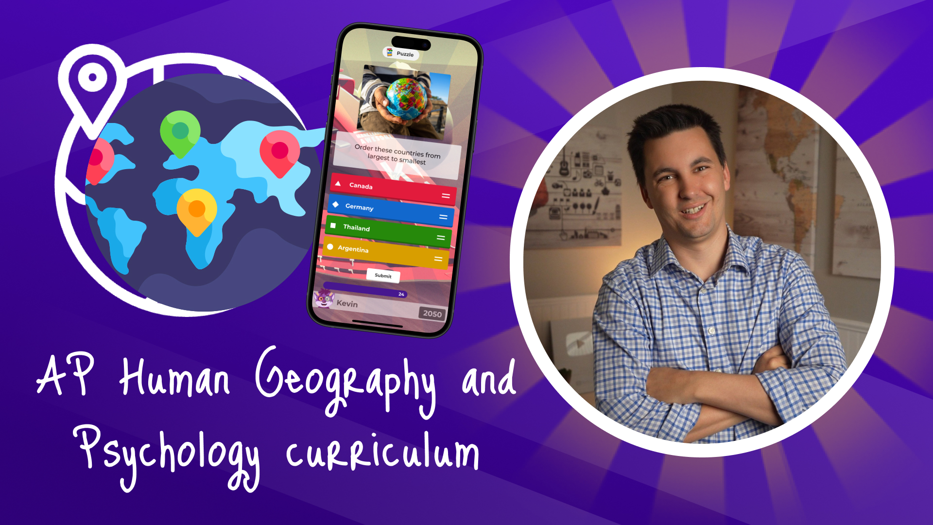 Teacher, Mr. Riley Sinn, with "AP Human Geography and psychology curriculum"