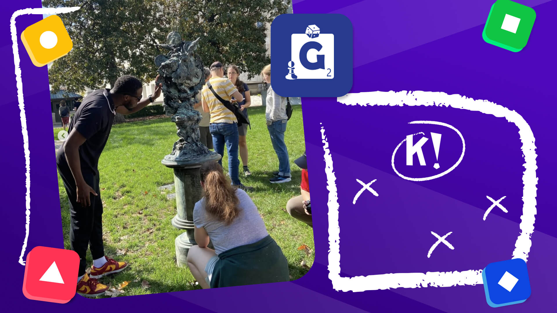 players gathered around a hidden item