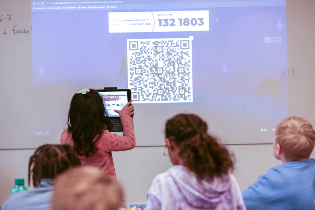 Students playing a kahoot in a classroom