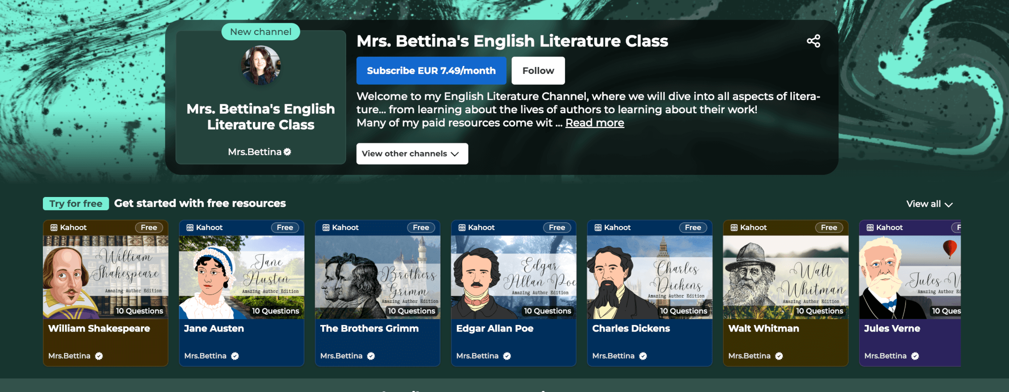 Mrs Bettina's classroom English Literature channel