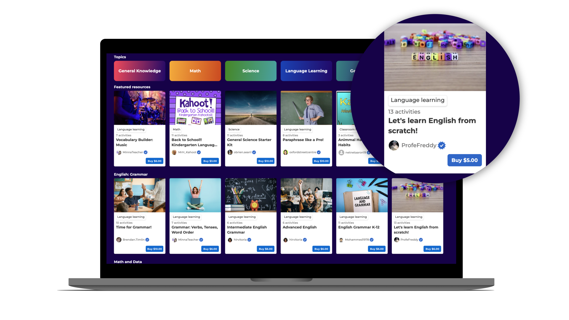 Image of laptop displaying kahoots